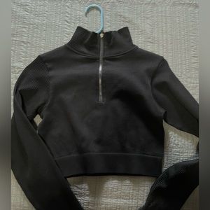 Turtle Neck Suede Black Crop Top